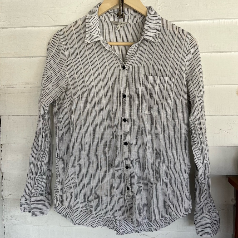 Lucky Brand Cotton Black and White Striped Women's Button Down Shirt
